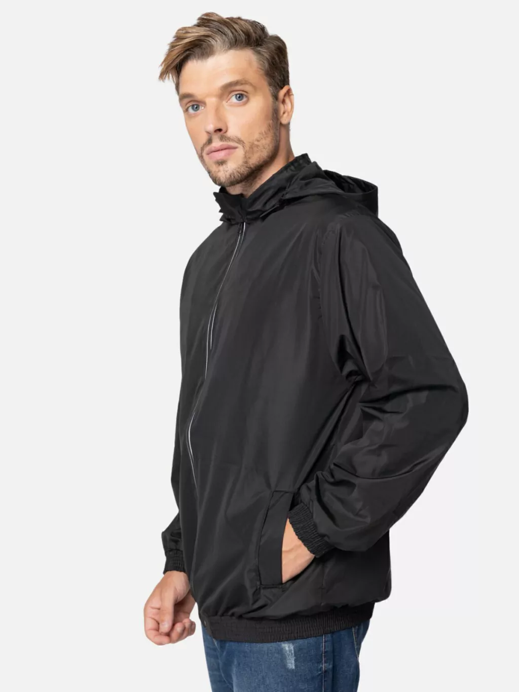 Jaqueta Masculina Corta Vento Impermeável Fecho Refletivo Preta