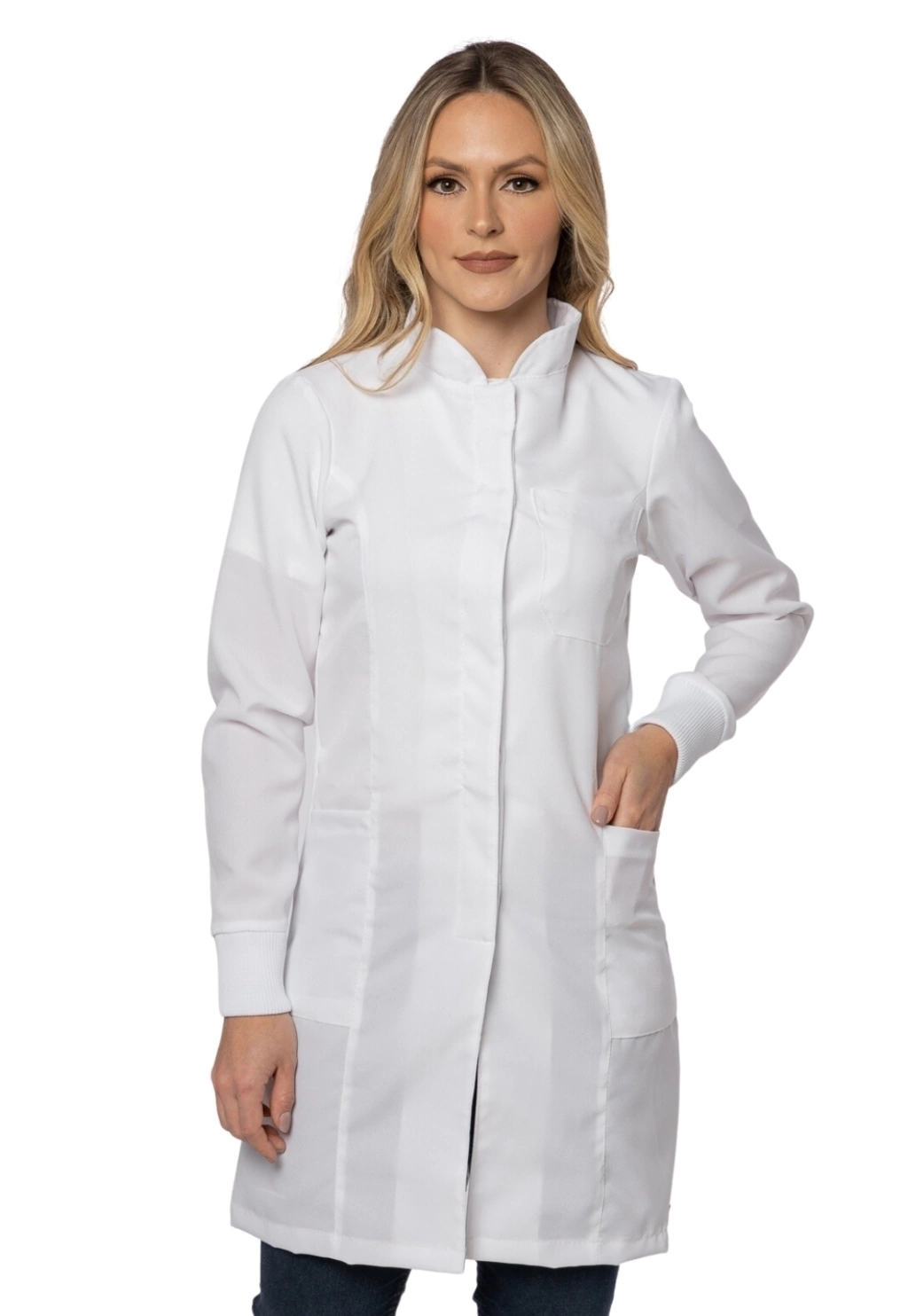 Jaleco Feminino Acinturado Oxford Professora Avental Preto