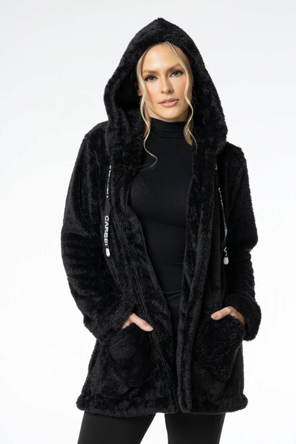 Casaco Sobretudo Longo Teddy Com Bolsos Sherpa Inverno