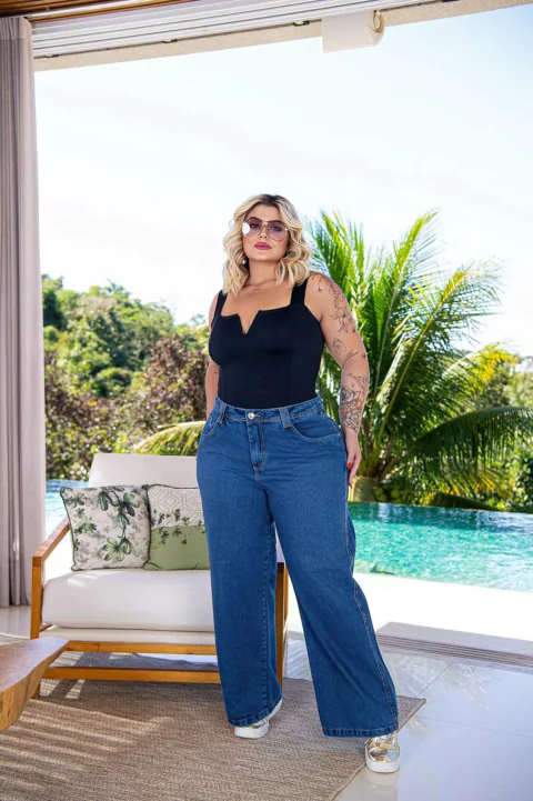 Calça Wide Leg Jeans Denim