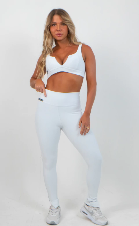 Legging Ziper Canelada Branca