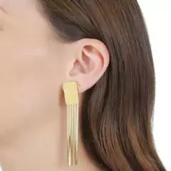 Brinco Aço304 inoxidável Dourado Retangulo e Penduricalho