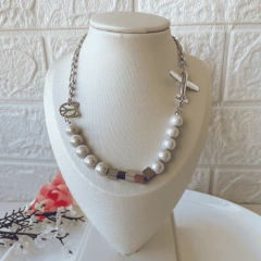 Colar Avião e Perola Aço304 Inoxidável