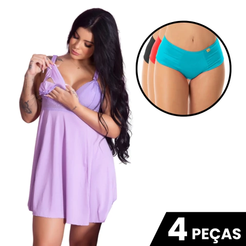 Kit Roupa Maternidade Com Camisola Amamentação Vestido de Dormir + 3 Calcinhas Conforto Feminina Pós Parto - Surreal Lingerie: Roupas para Gestantes, Amamentação e Lingeries
