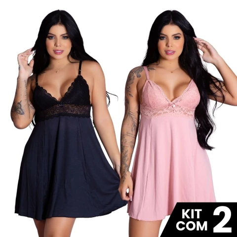 Kit 2 Camisolas Sexy Com Renda Elegante Sensual Sedutora Estilo Romântico Alças Reguláveis - Surreal Lingerie: Roupas para Gestantes, Amamentação e Lingeries