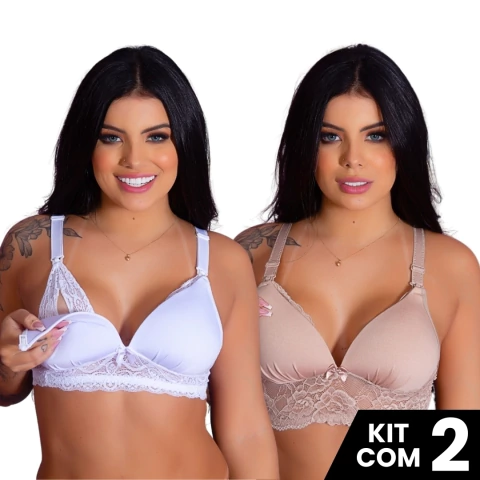 Kit 2 Sutiãs de Amamentação Bojo Detalhe Renda Fecho e Alças Reguláveis Gestante Maternidade Para Mães Que Amamentam - comprar online