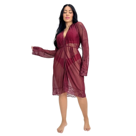 Robe Feminino Tule Luxo Renda Conforto Transparente Sedutor Elegante Lingerie Sexy - loja online