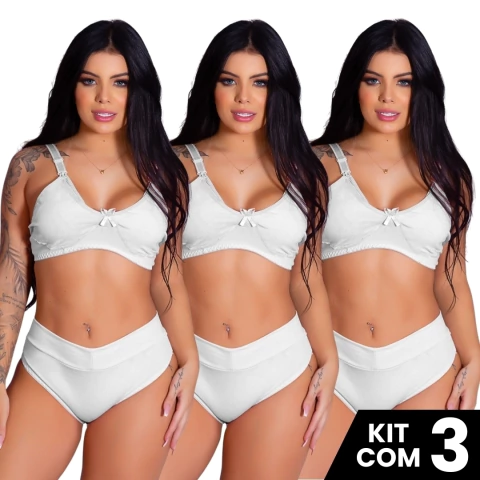 Kit 3 Conjuntos de Sutiã Amamentação e Calcinha Cós Alto Cotton Confortável Prático Design Para Mamães na internet