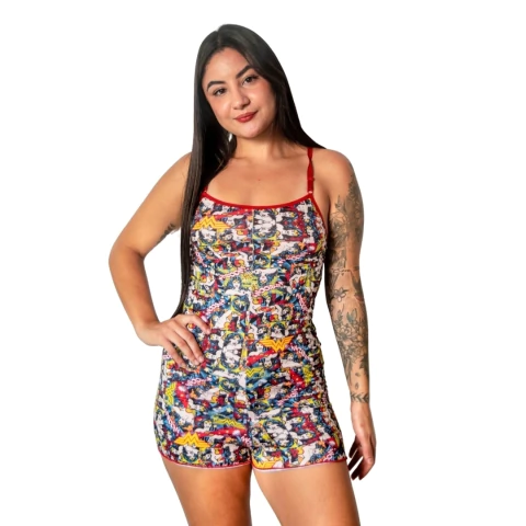 Imagem do Macaquinho Pijama Estampado Personagens Temático Design Divertido Ondinha Alça Regulável Roupa de Dormir