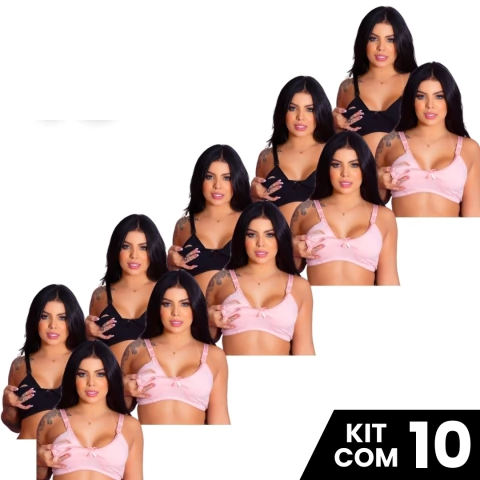 Kit 10 Sutiãs de Amamentação Cotton Confortável Prático Fecho Fácil Maternidade