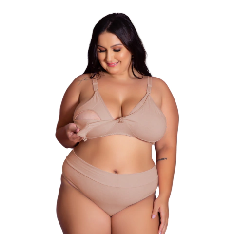 Conjunto Sutiã e Calcinha Cotton Amamentação Plus Size Tamanho Grande Ajustavel Moda Maternal