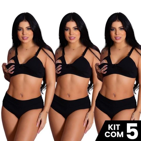 Imagem do Kit 5 Conjuntos de Sutiã Amamentação e Calcinha Cós Alto Cotton Confortável Prático Design Para Mamães