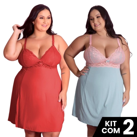 Kit 2 Camisolas Plus Size Romantic Sexy Tamanho Grande Confortável Charmosa - comprar online