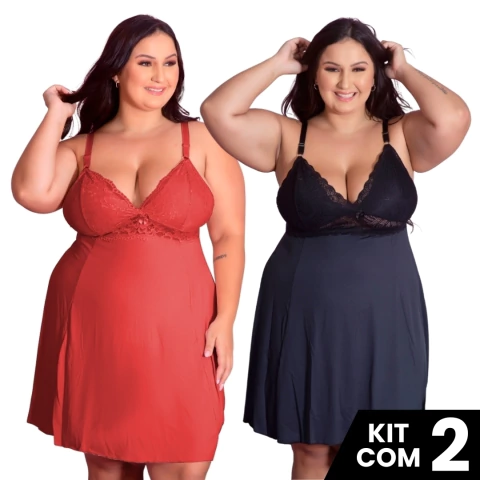 Kit 2 Camisolas Plus Size Romantic Sexy Tamanho Grande Confortável Charmosa - Surreal Lingerie: Roupas para Gestantes, Amamentação e Lingeries