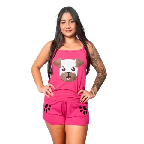 Baby Doll Short e Blusa de Alça Estampado Mãozinha Personagem Conjunto de Dormir Feminino na internet