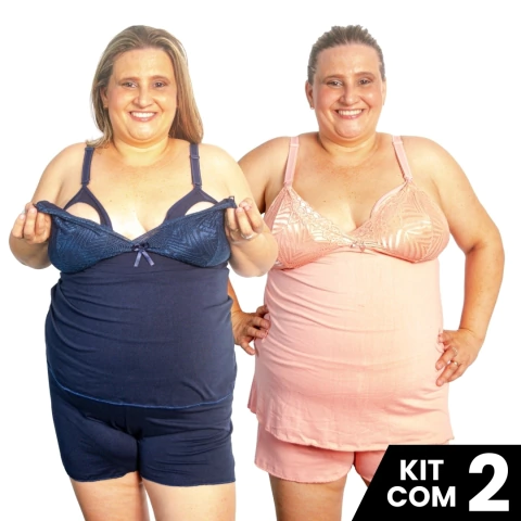 Kit 2 Baby Doll Amamentação Plus Size Pijama Gestante Maternidade Tamanho Grande