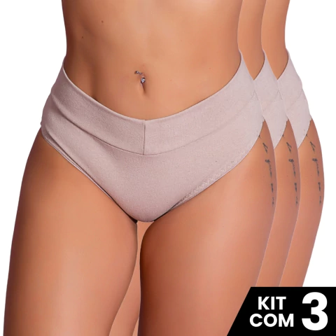 Kit 3 Calcinhas Cós Confortável Aperta Barriga Ajuste Perfeito Moda Íntima Feminina