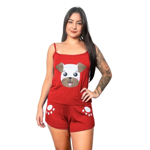 Baby Doll Short e Blusa de Alça Estampado Mãozinha Personagem Conjunto de Dormir Feminino