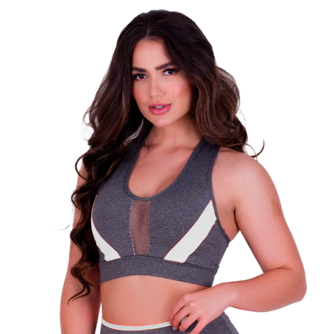 Top Fitness Com Tela na Parte Frontal Confortável Suplex Roupa de Academia Boa Elasticidade Desig Moderno na internet
