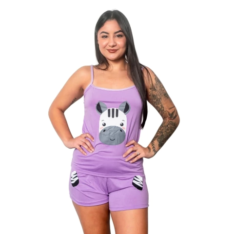 Baby Doll Short e Blusa de Alça Estampado Mãozinha Personagem Conjunto de Dormir Feminino