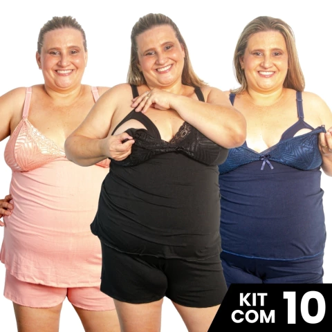 Kit 10 Baby Doll Amamentação Plus Size Pijama Gestante Maternidade Tamanho Grande - comprar online