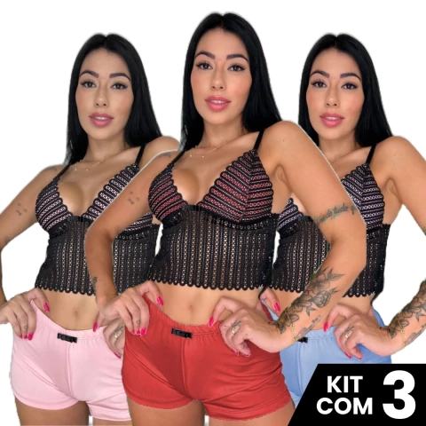 Kit 3 Baby Doll Sensual Short Doll Com Renda Luxo Baby Doll - comprar online
