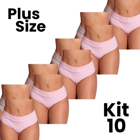 Kit 10 Calcinhas Cós Alto Cotton Confortável Plus Size Elasticidade Tamanho Grande na internet