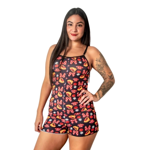 Macaquinho Pijama Estampado Personagens Temático Design Divertido Ondinha Alça Regulável Roupa de Dormir - Surreal Lingerie: Roupas para Gestantes, Amamentação e Lingeries