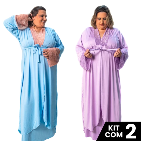 Kit 2 Robes Feminino Longo Plus Size Com Faixa Gestante Maternidade Pós Parto Roupa Dormir e Banho - loja online