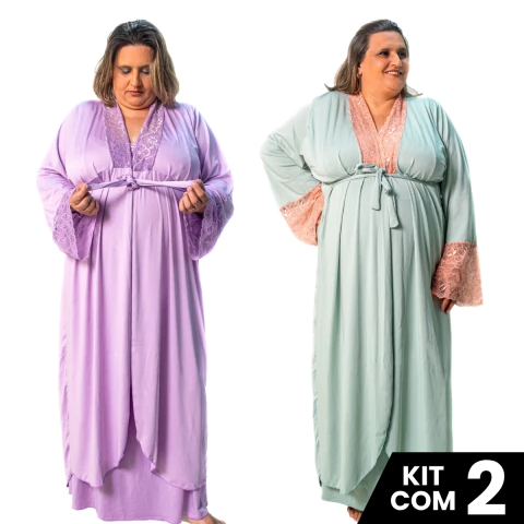 Kit 2 Robes Feminino Longo Plus Size Com Faixa Gestante Maternidade Pós Parto Roupa Dormir e Banho - Surreal Lingerie: Roupas para Gestantes, Amamentação e Lingeries