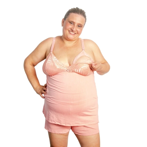 Imagem do Baby Doll Amamentação Plus Size Pijama Gestante Maternidade Tamanho Grande