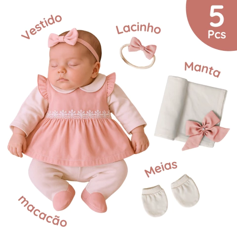 Imagem do Conjunto Saída Maternidade Completa Recem Nascido Menina 5 peças