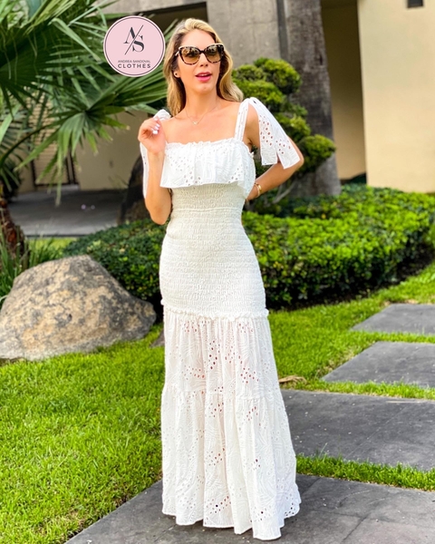 MAXI VESTIDO CON APLICACIONES BLANCO LD7610