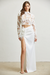 SET DE BLUSA ENCAJE CON TRABSPARENCIAS Y FALDA SATIN