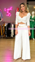 Imagen de Conjunto Pantalon con cinto y blusa crop puff hombros CS32925