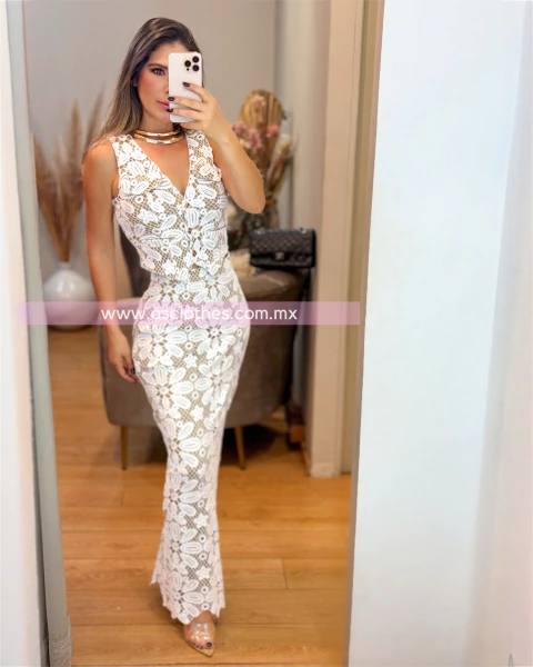 TRAJE DE FALDA/CHALECO CROCHE CON FONDO NUDE - comprar en línea