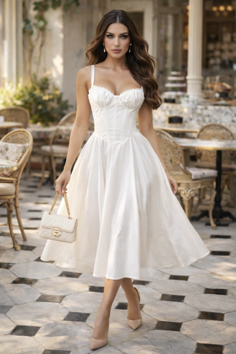 MIDI DRESS VOLADITO CON TIRANTES DETALLES ENCAJE - comprar en línea