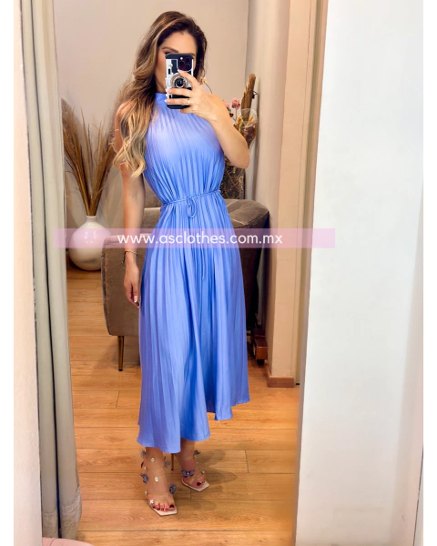 VESTIDO MIDI CUELLO TABLONES CON LAZO RVD1446 en internet