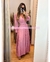 MAXI DRESS MAGA LARGA ESCOTE CRUZADO TABLONES Y CINTO