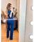 PALAZZO DENIM CON HEBILLAS AL FRENTE Y PUFF HOMBROS - comprar en línea