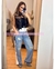PANTALON MEZCLILLA CON CINTURA BLANCA Y LATERALES BLANCO Y NEGRO RALLAS - tienda en línea