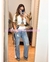 PANTALON MEZCLILLA CON CINTURA BLANCA Y LATERALES BLANCO Y NEGRO RALLAS - comprar en línea