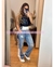 PANTALON MEZCLILLA CON CINTURA BLANCA Y LATERALES BLANCO Y NEGRO RALLAS en internet