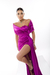 Vestido Talita Acetinado Prada Manga Versátil Fúcsia Ombro à Ombro Longo Festa - comprar online