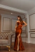 Vestido Jade Longo Acetinado Tomara que Caia Fenda Terracota