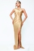 Vestido Andressa Flor no Ombro Acetinado Dourado Longo Fenda Lateral Festa - comprar online