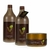 kit progressiva vegana, incluindo dois frascos grandes e um pote de máscara de cabelo com biotina.