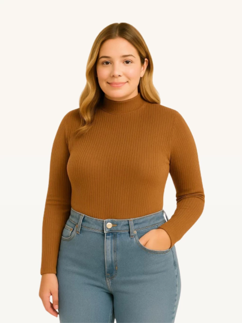 Blusa Canelada Gola Alta Manga Longa — Class