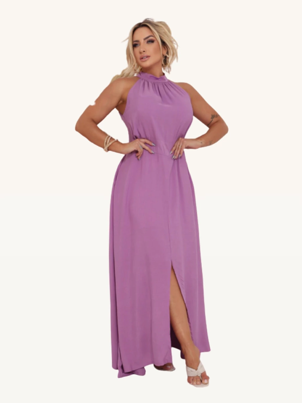 Vestido Longo Serenata com Fenda e Gola Alta — Class