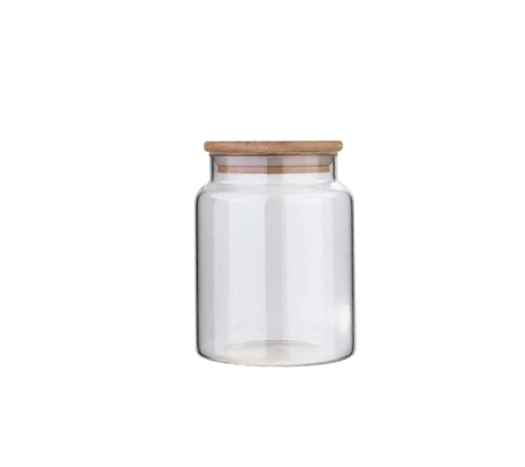 Pote de Vidro Tampa Bambu 400ml